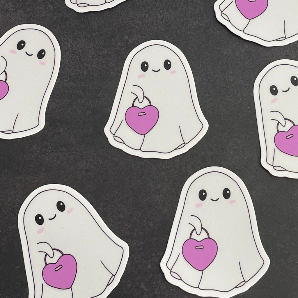 Ghost Holding a Heart Purse Sticker