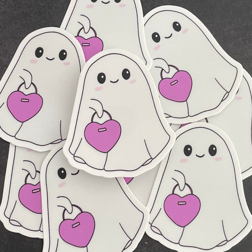 Ghost Holding a Heart Purse Sticker