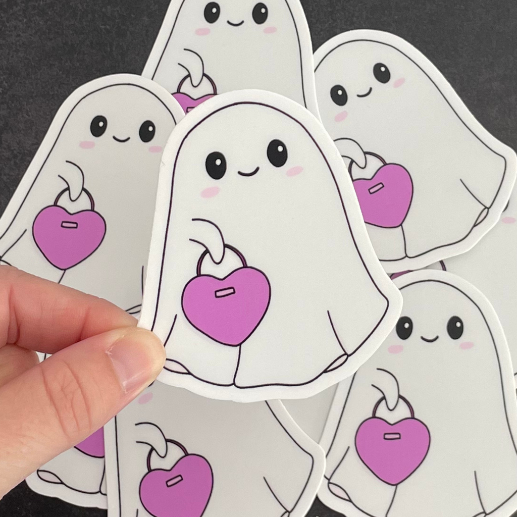 Ghost Holding a Heart Purse Sticker