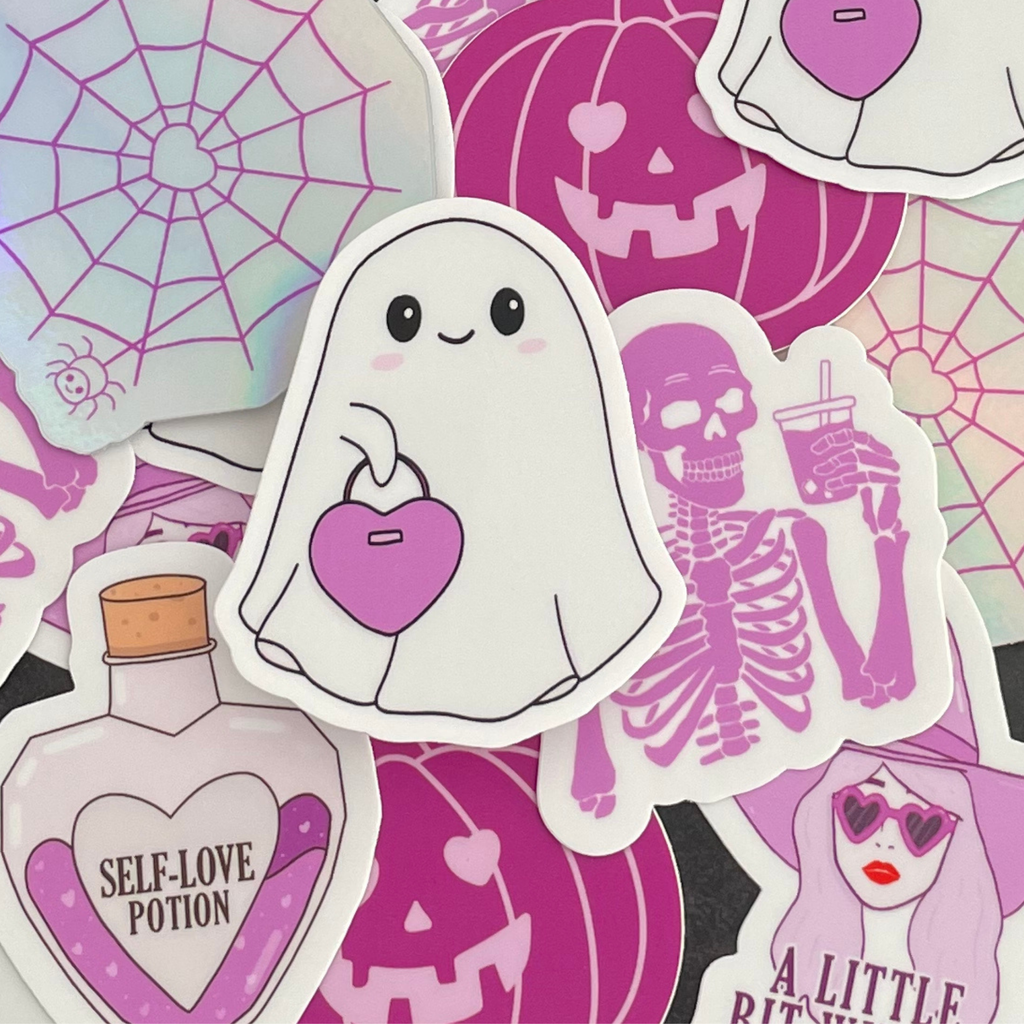 Ghost Holding a Heart Purse Sticker