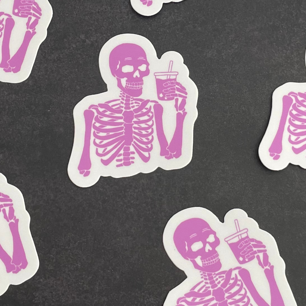 Skeleton Sipping Coffee Sticker