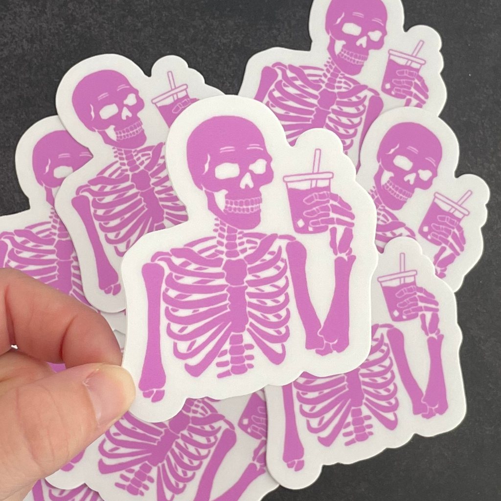 Skeleton Sipping Coffee Sticker